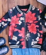 韓版花卉質感中性棒球外套