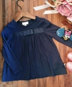 歐美品牌 赫本優雅風緞面蝴蝶結舒服深藍傘狀棉衫