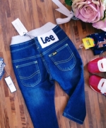 韓版 潮牌LEE貼布造型深藍刷紋內刷毛仿牛仔棉褲